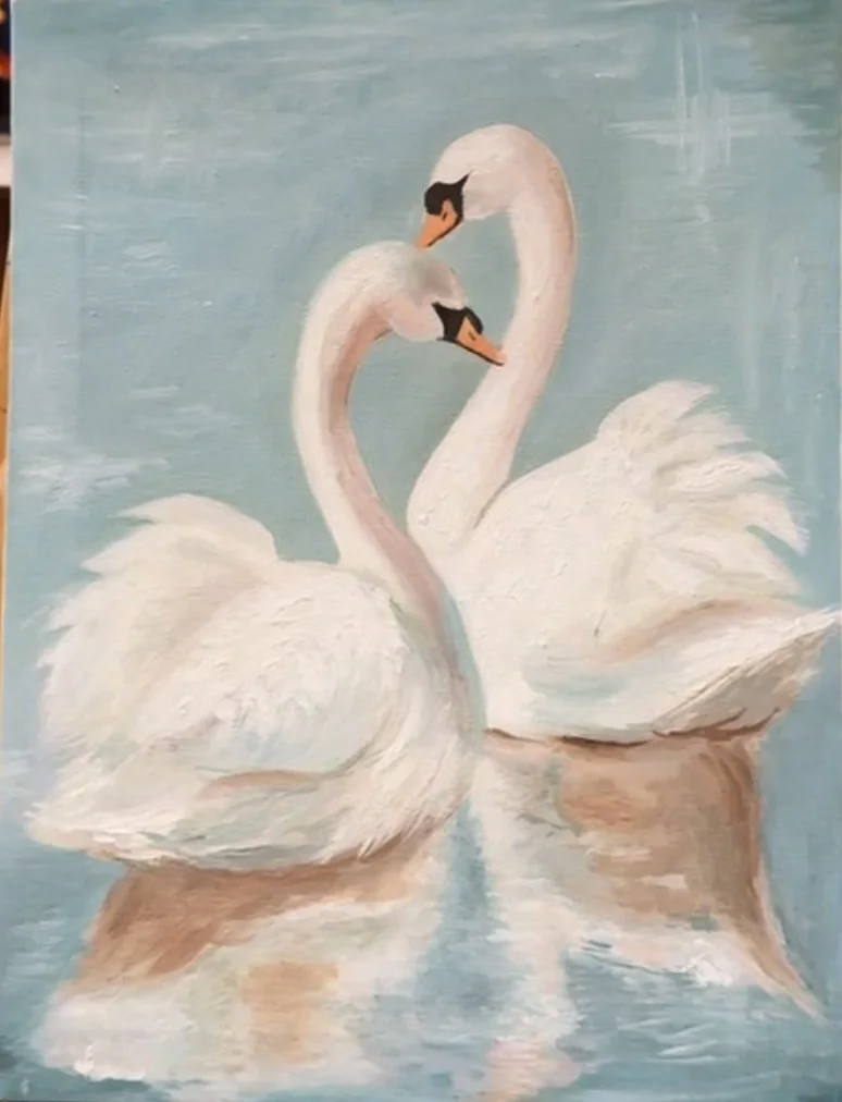 "Swan Love" kətan y/b