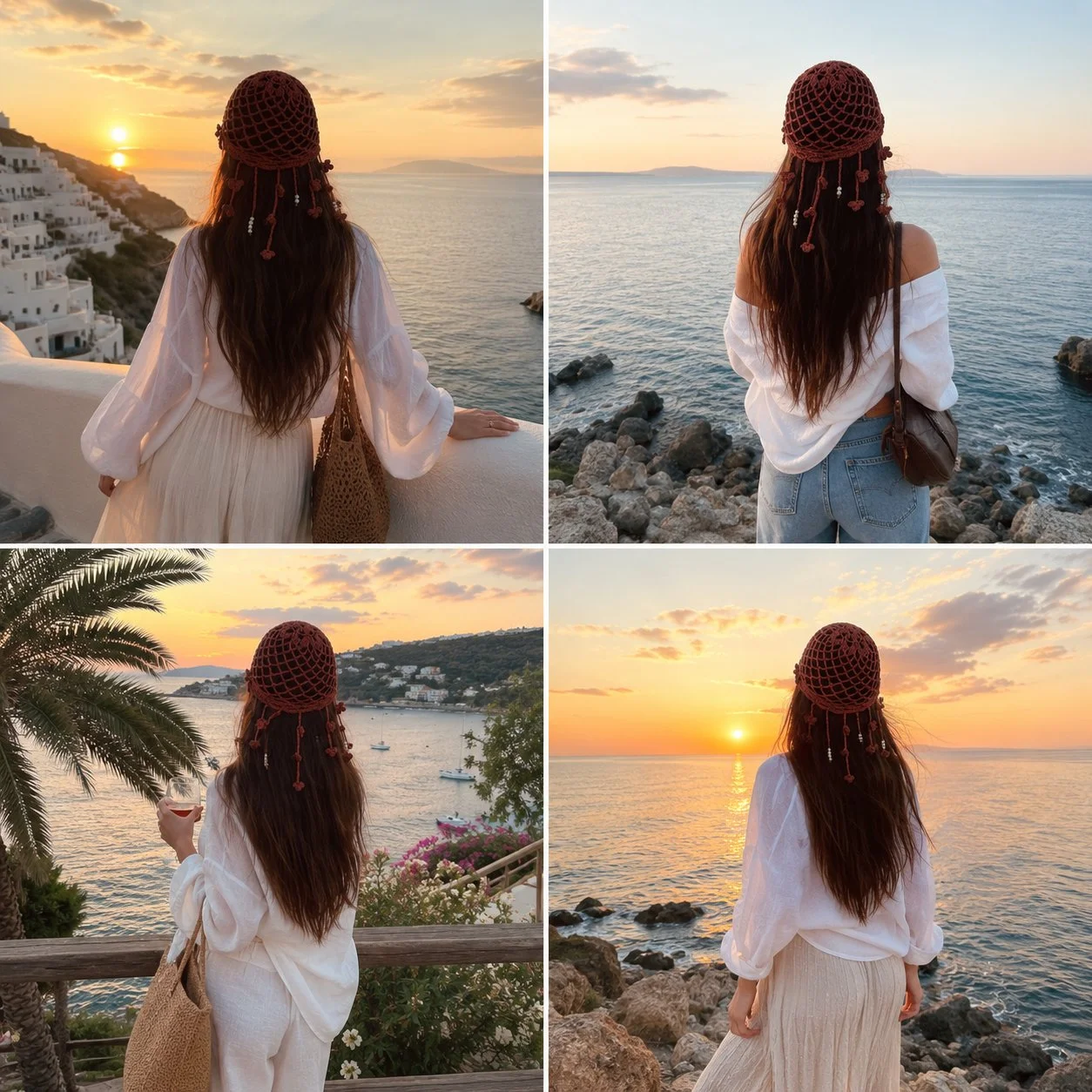 Əl işi Boho papaq - Gün batımı