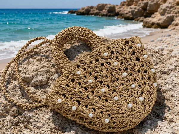 əl ilə toxunmuş həsir çanta